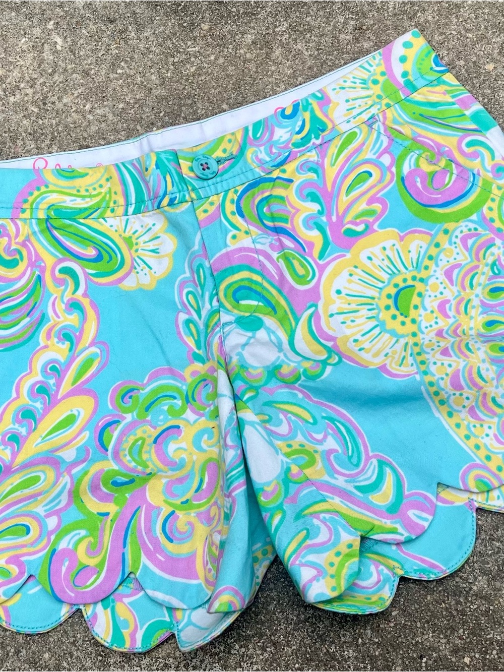 Lilly Pulitzer Turquoise Floral Scallop Hem Shorts